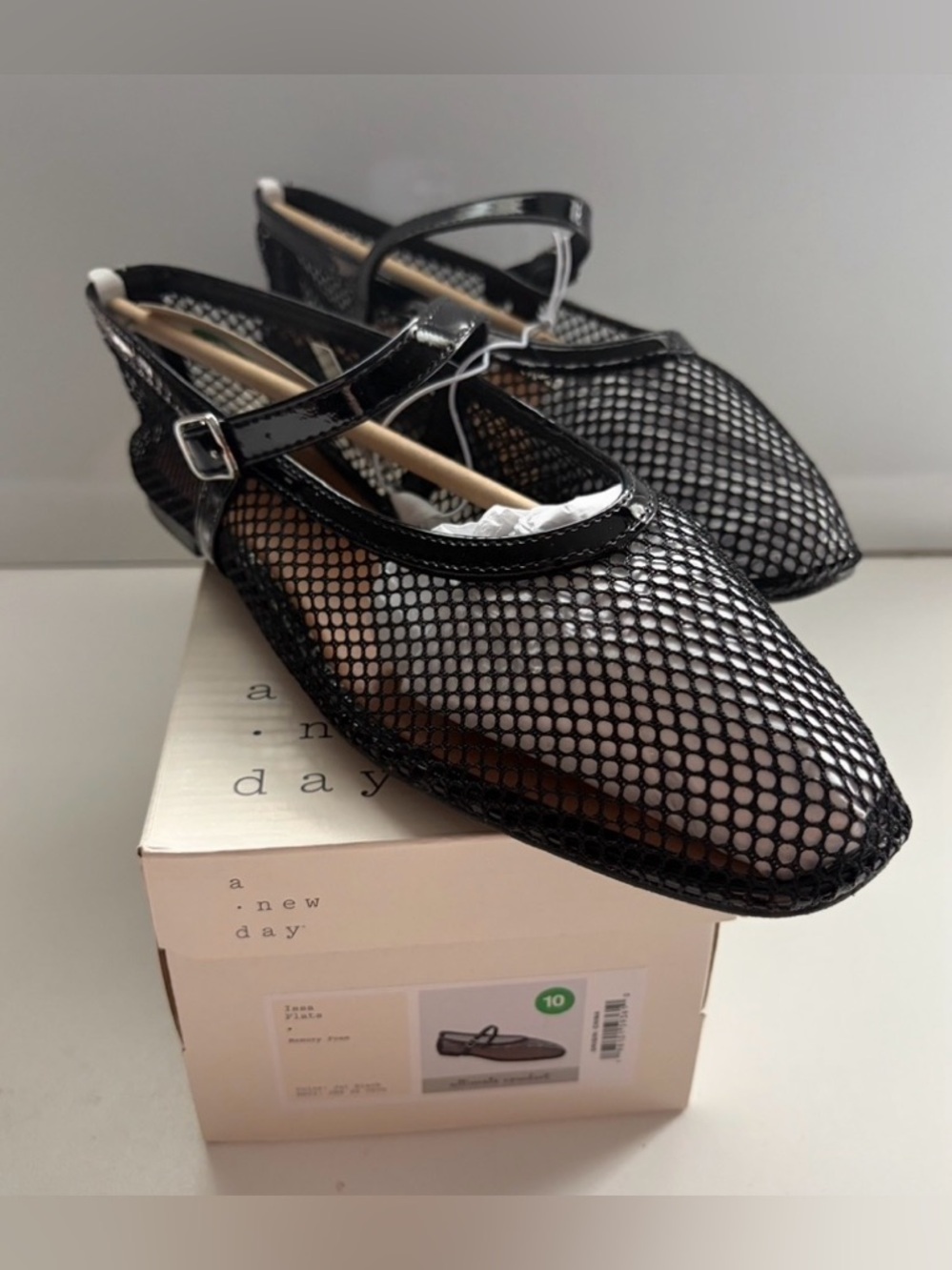 a new day Black Mesh Mary Jane Flats with Patent Ankle Strap